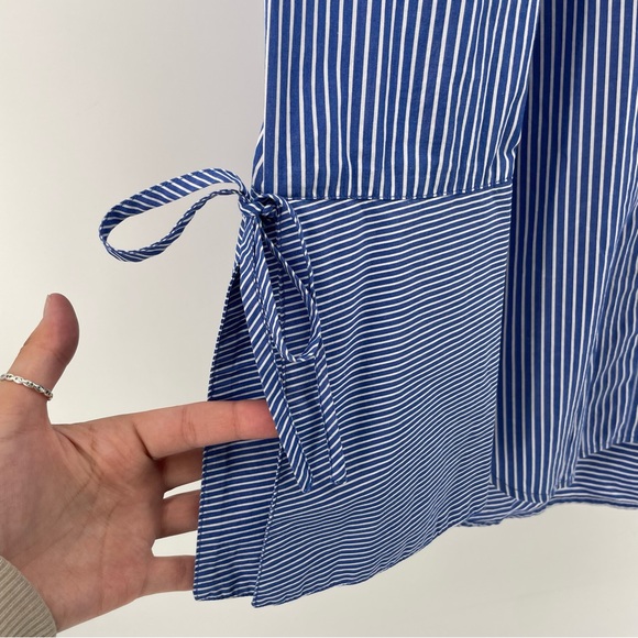 Loft Buttoned Shirt Blue Stripes Bell Sleeves 100% Cotton S - Picture 2 of 6